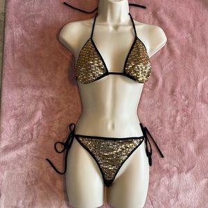Love Shop black bikini with gold metal beads. Size M/ L. New
